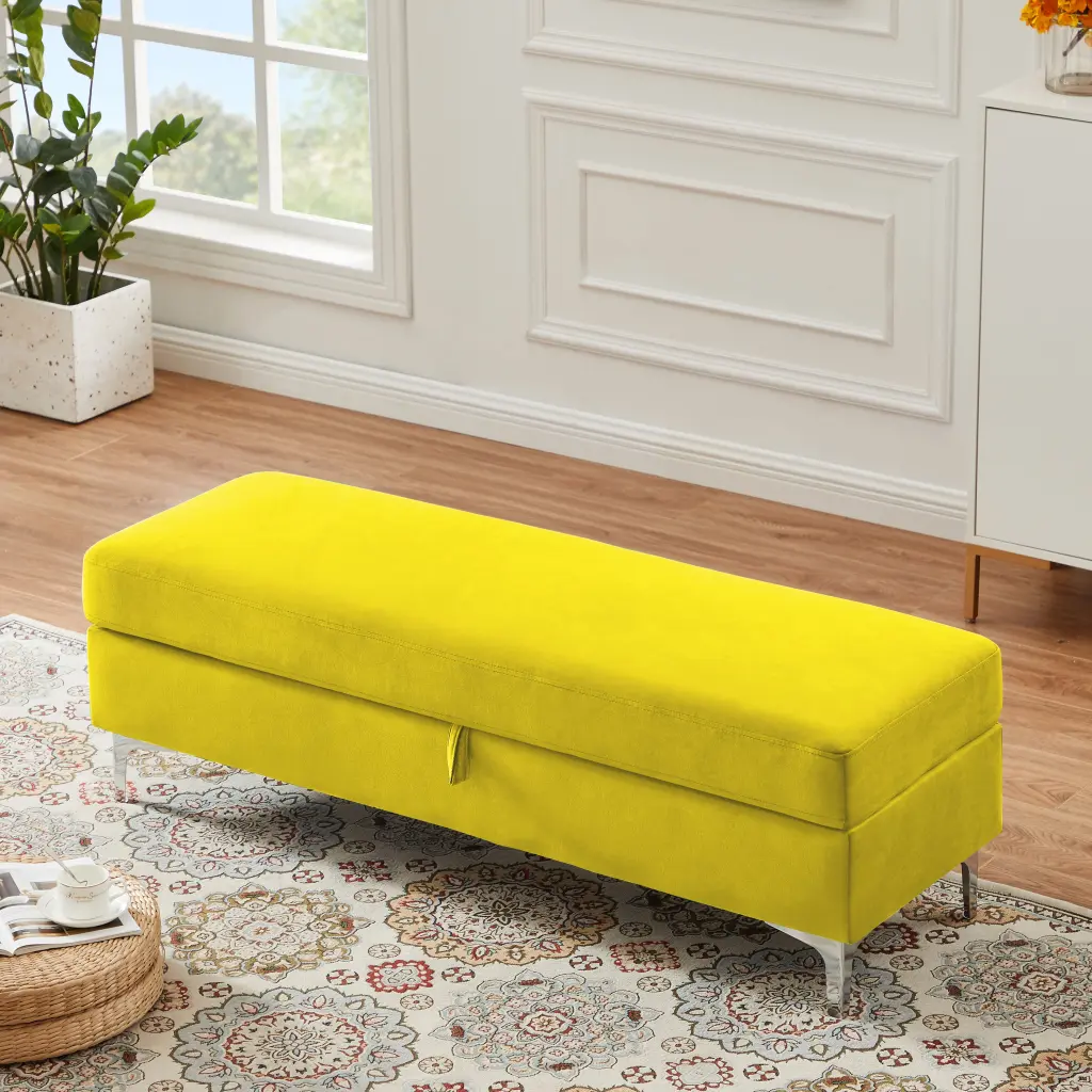 Ginger Leisure Stool Yellow Velvet Footrest Ottoman hao xiang store