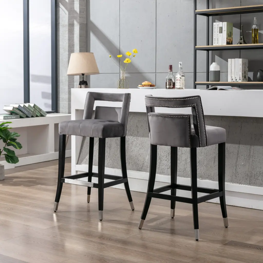 Suede Velvet Barstool Set 2 30 Inch Height Dining Room Chairs o-life furniture