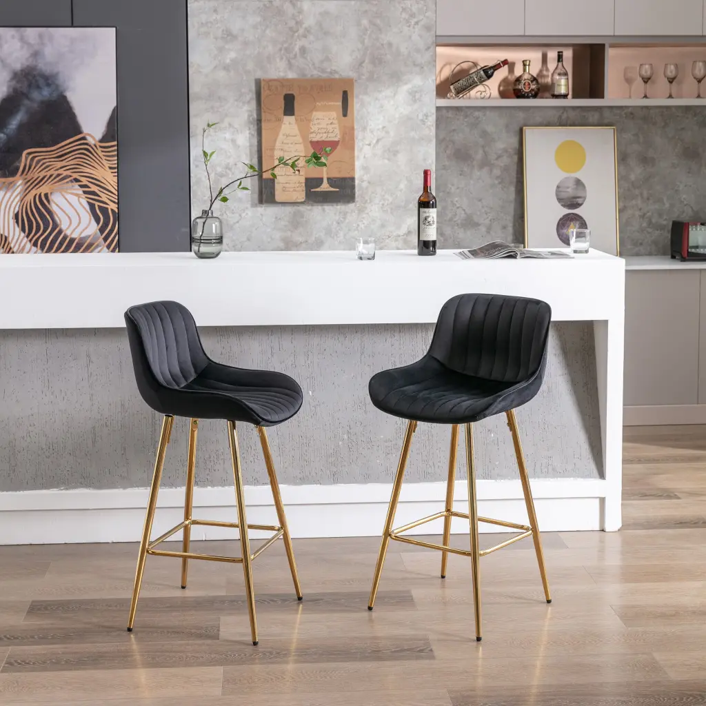 26 Inch Set 2 Bar Stools Chrome Footrest Velvet Material Counter Height weehaa furniture