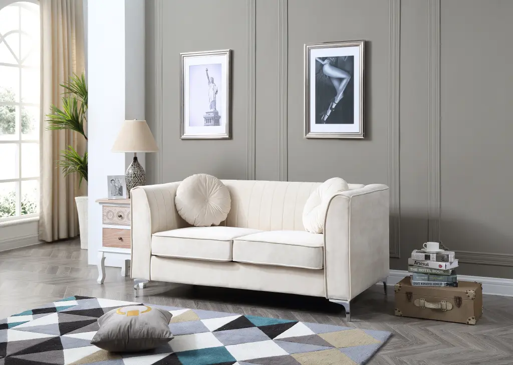 Delray G797A L Loveseat Ivory Velvet Foam 2 Boxes glory furniture