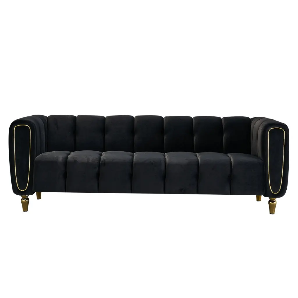 Modern Velvet Sofa 83 Inch Black Living Room wq furniture