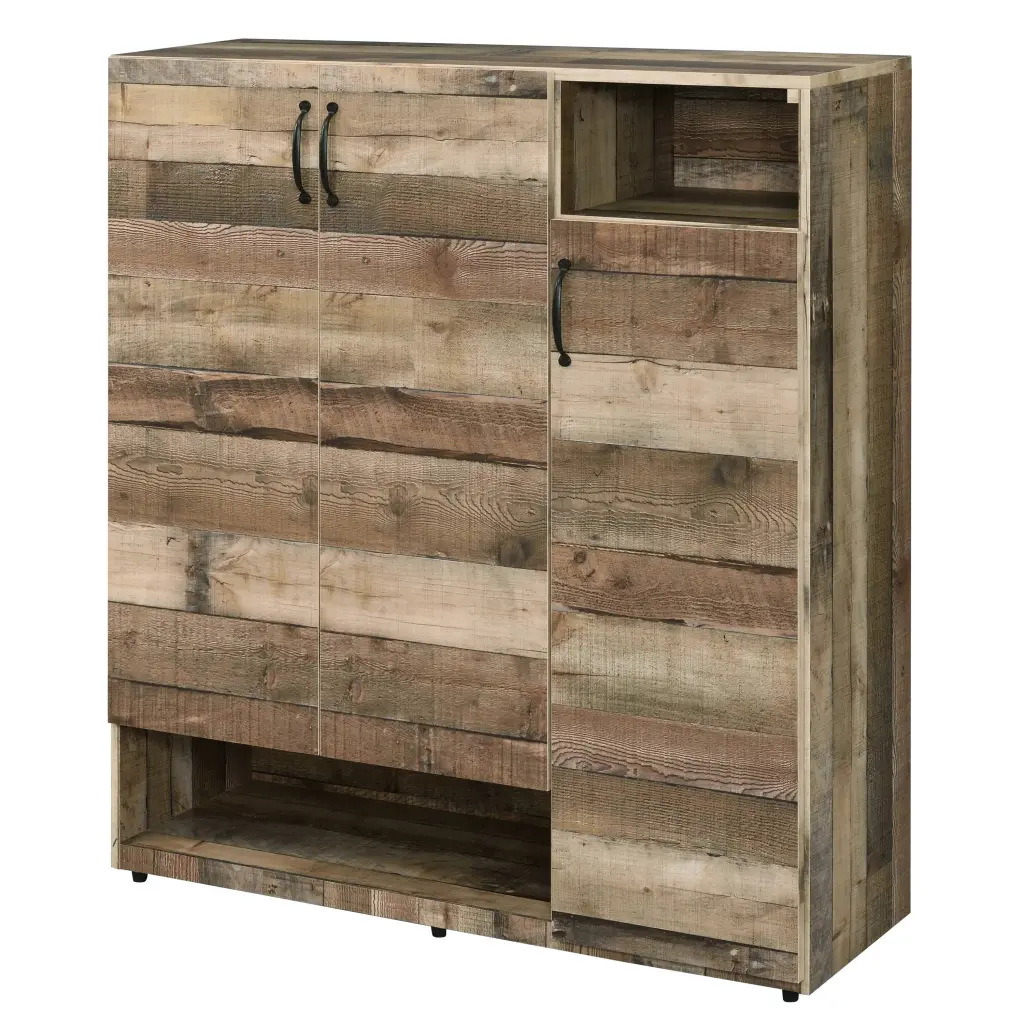Rustic Grey Oak 3 Door Shoe Cabinet Vertical Storage Primary Living Space Entryway furniture max