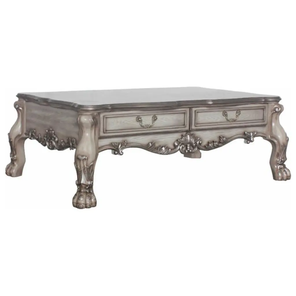 ACME Dresden Coffee Table Vintage Bone White Classic Living Room Center Table Acme Furniture