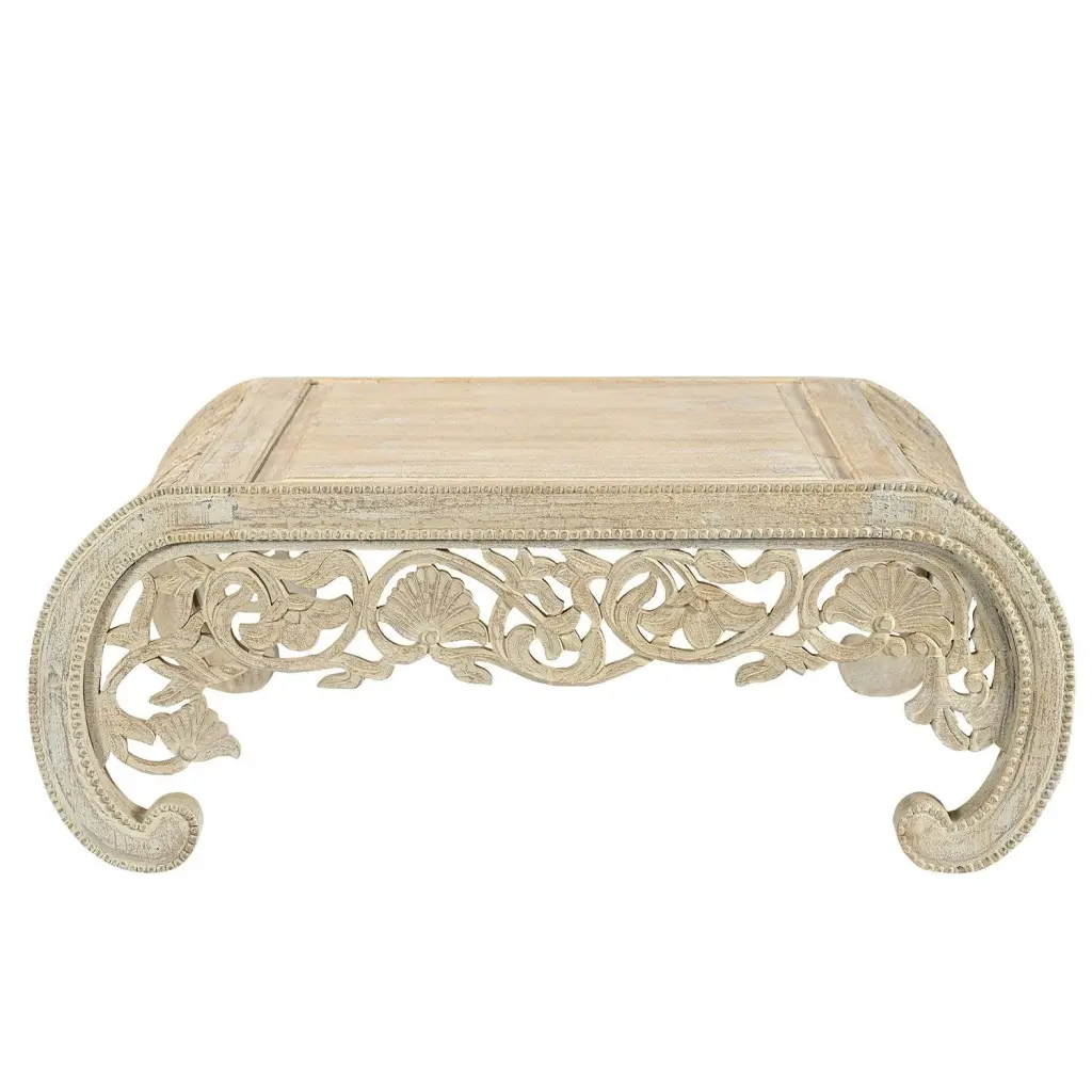 Lattice Scroll Legs Coffee Table Distressed White Finish 18 Inch Tall Small Cocktail Table Far Pavilions