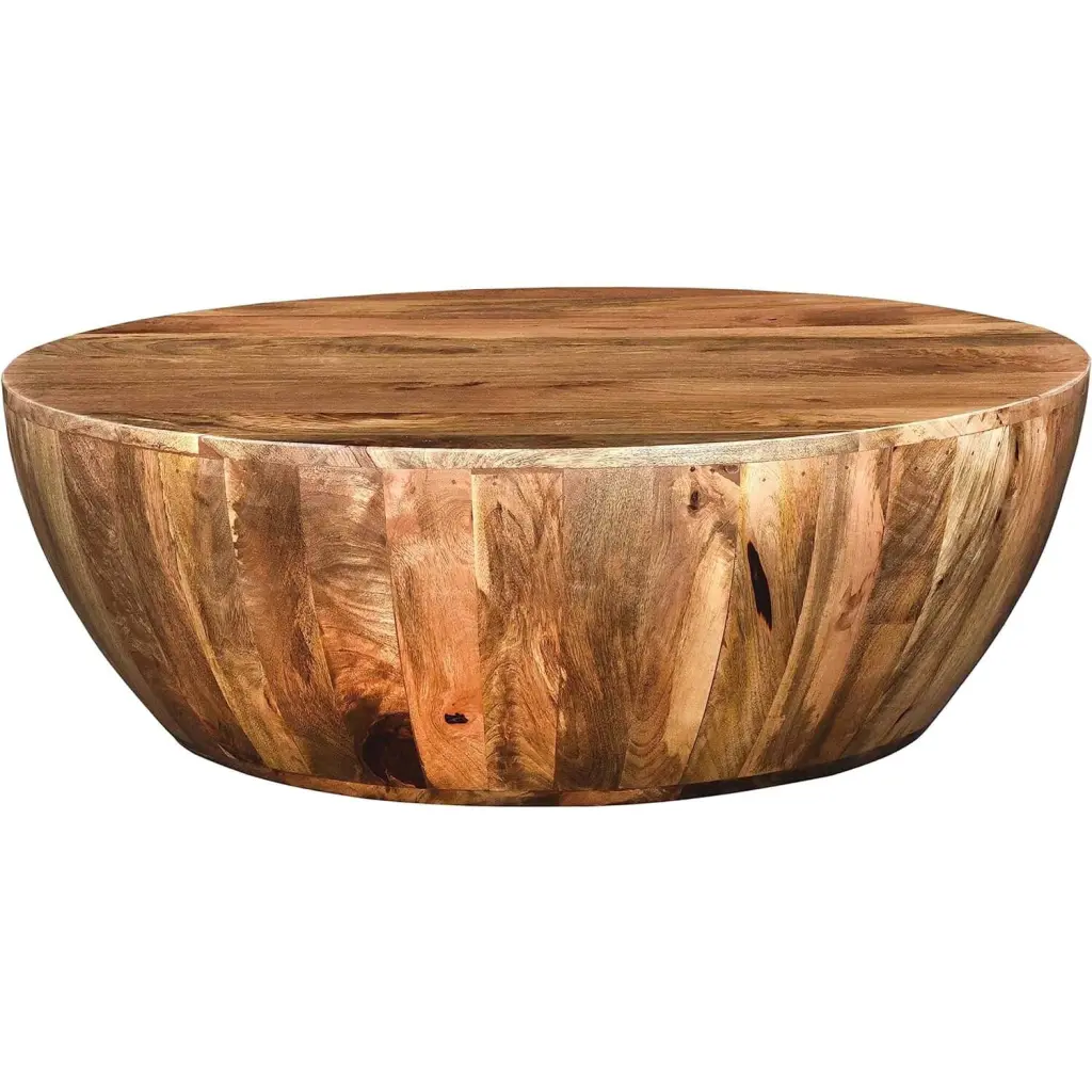 Maykoosh Vintage Visions 36 Inch Round Mango Wood Coffee Table Distressed White