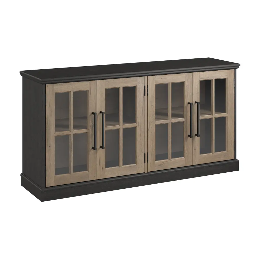 Bush Furniture Westbrook 60W TV Stand 75 Inch TV Vintage Black Restored Tan Hickory