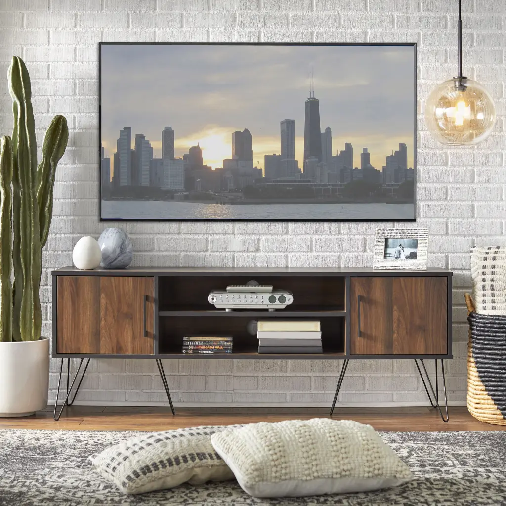 TMS Vintage TV Stand Black and Walnut Retro Style Entertainment Center