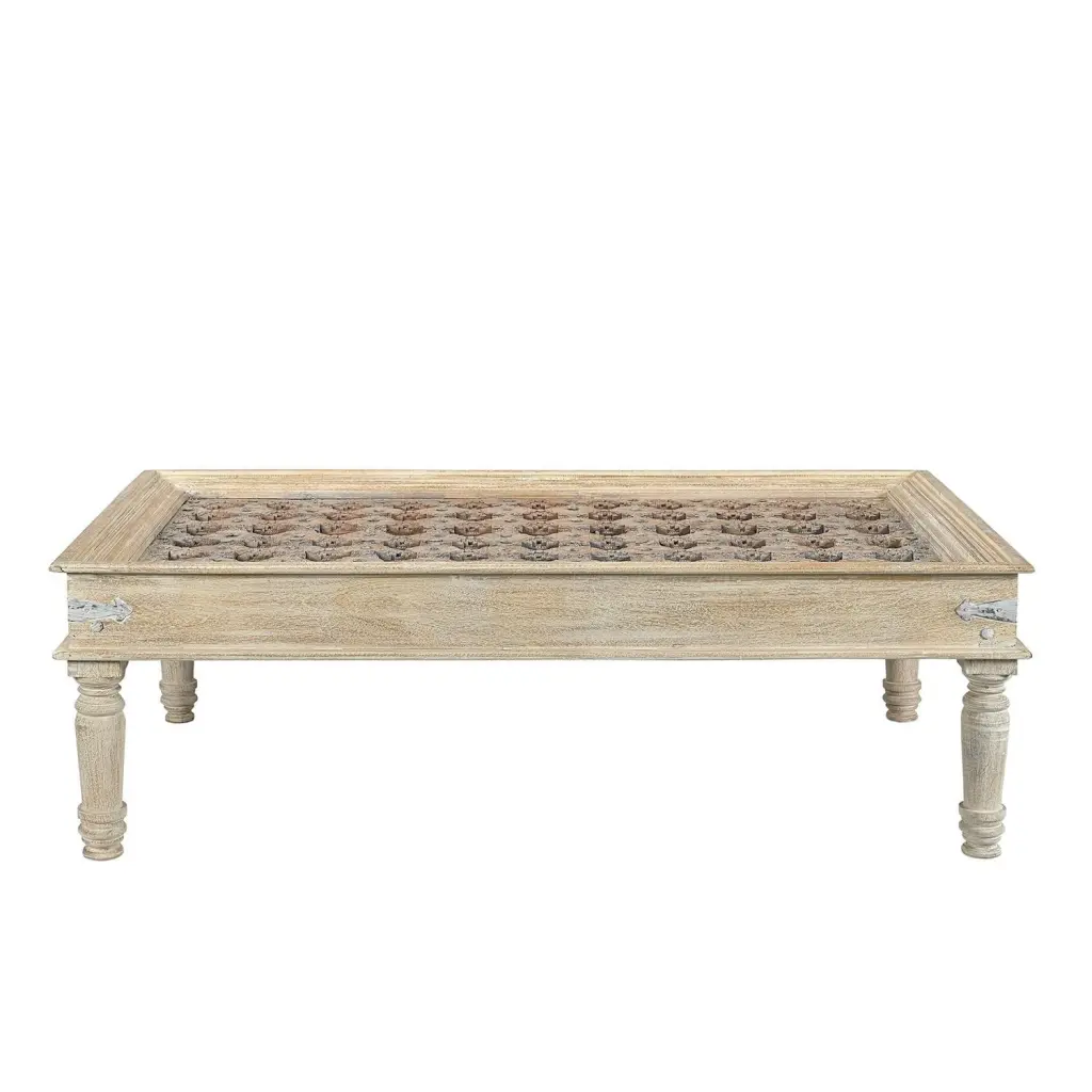 Solid Wood Coffee Table Handmade Decorative Vintage Tea Table Large Hand Carved Door Top Living Room Table Far Pavilions
