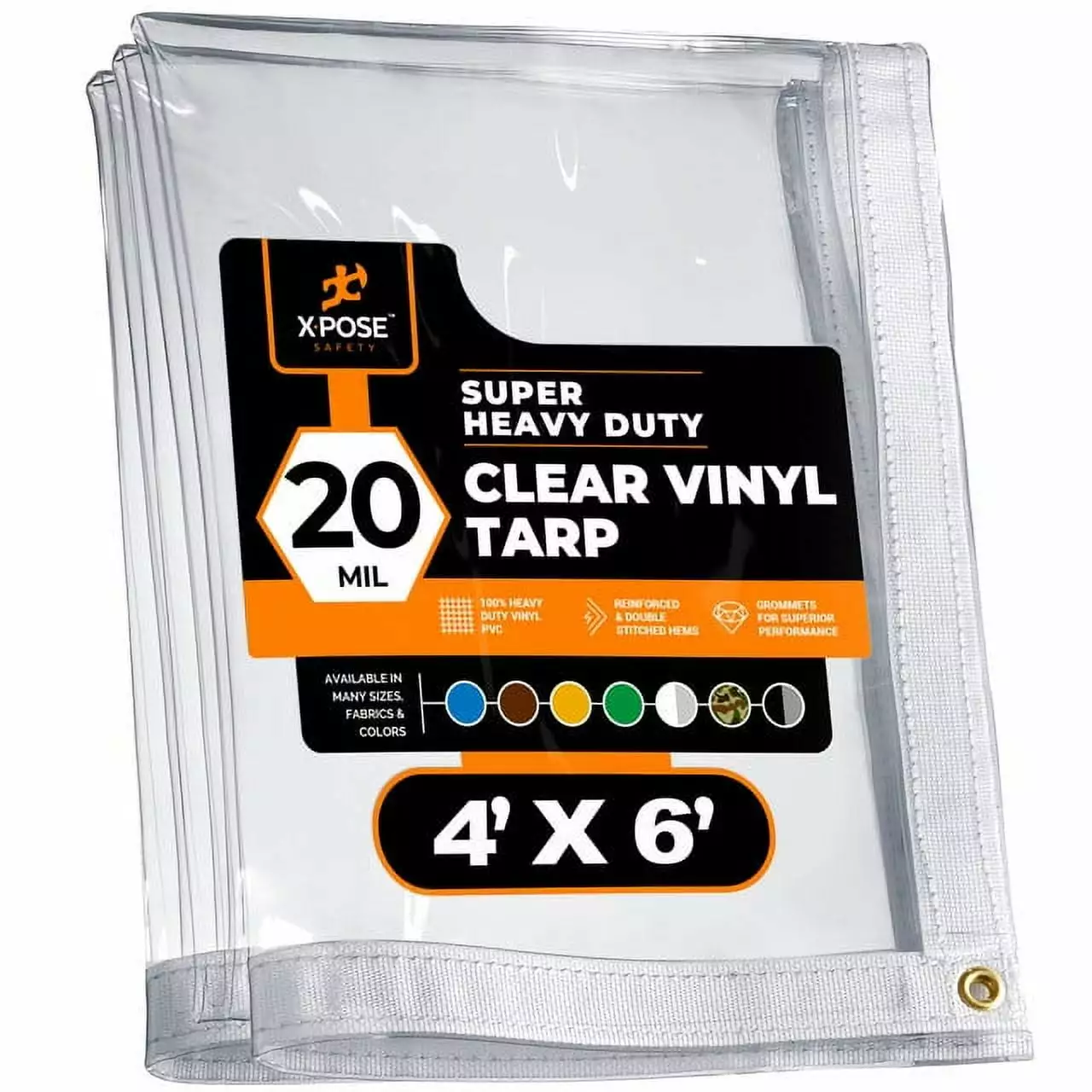 4' x 6' Clear Vinyl Tarp Super Heavy Duty 20 Mil Transparent Waterproof PVC Tarpaulin Brass Grommets 10