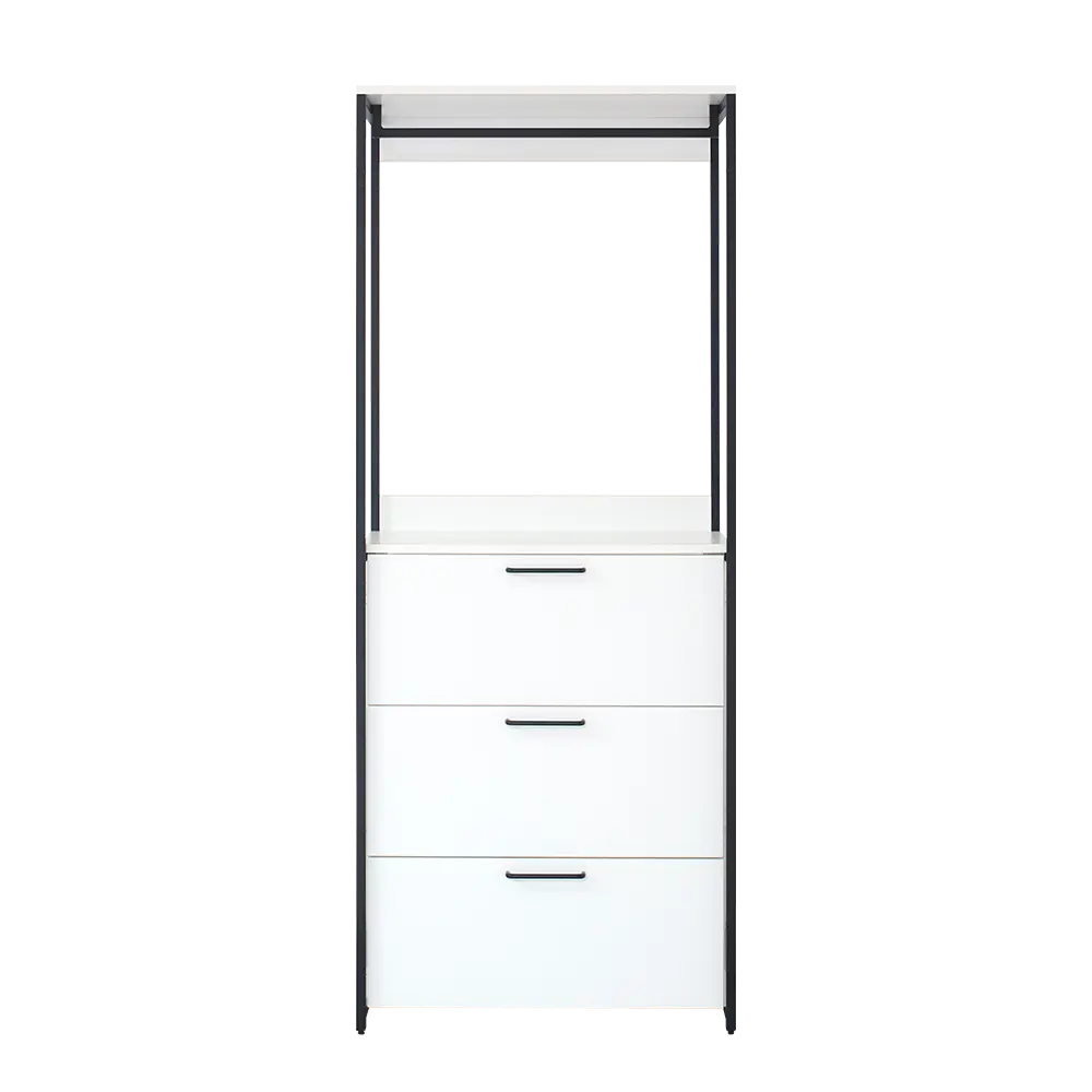 Fiona Timber And Metallic Walk Closet Three Drawers White MDF Storage klair living