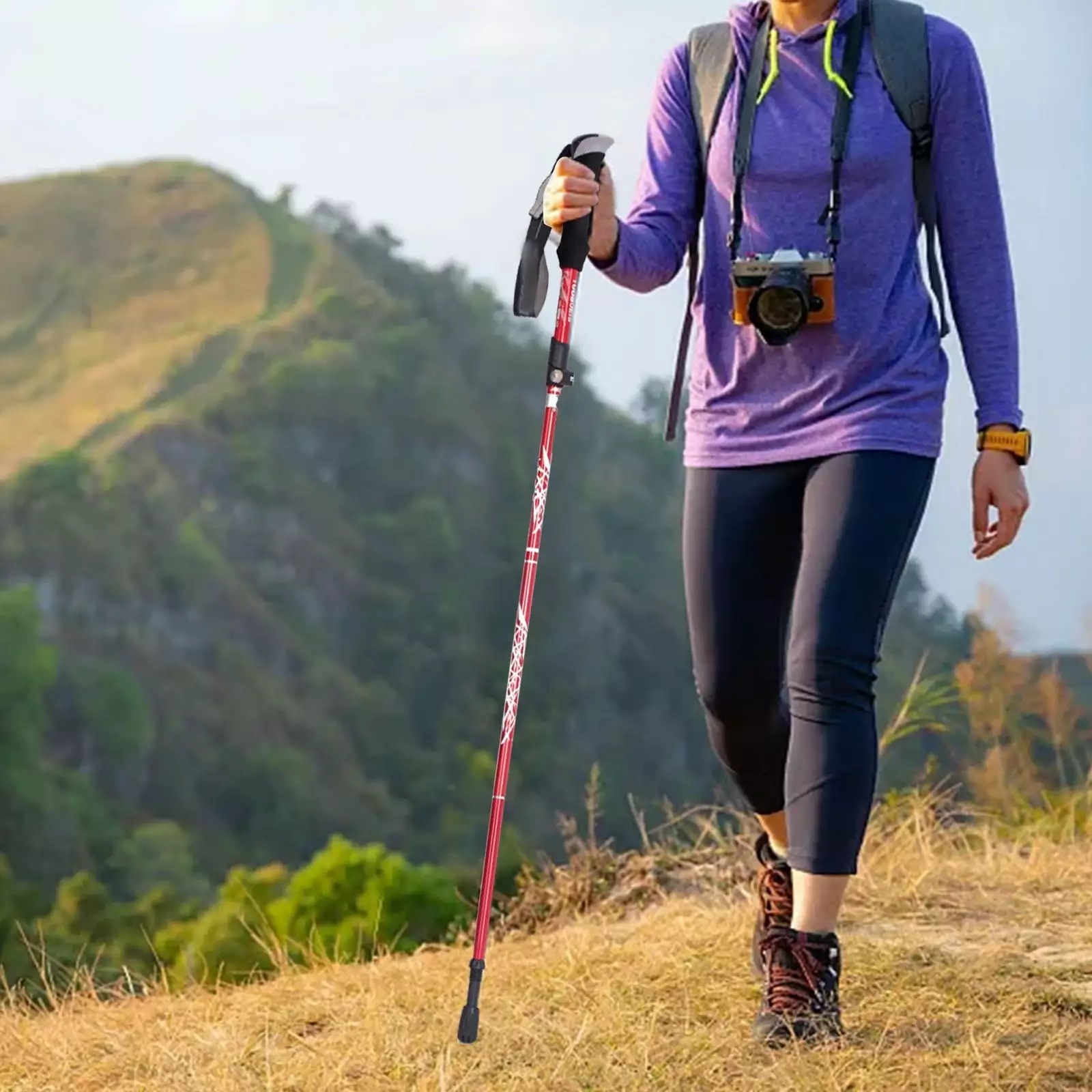 SIfdSeng Women's Aluminum Telescopic Folding Walking Cane Non Slip Adjustable Hiking Pole One