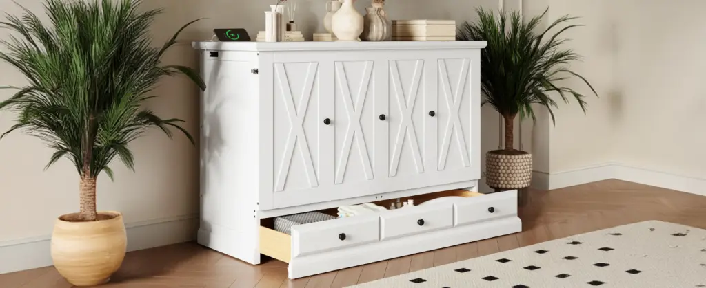 Solid Pine Murphy Bed Chest Cube Cabinet Charging Station bed best