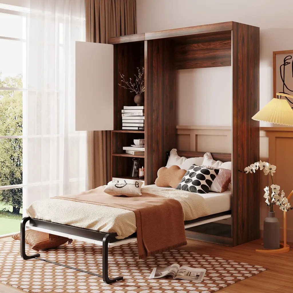 Twin Murphy Bed Wall Bed White Solid Wood Cabinet Space-Saving Furniture lucky furniture