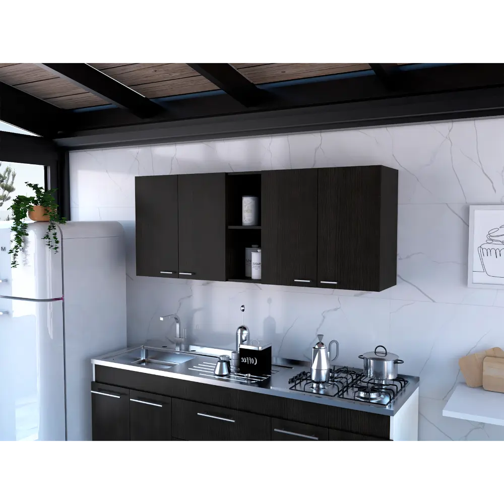 Wall Cabinet 24 Inch H Four Doors Two Open Shelves and Two Internal Storage depot e-shop