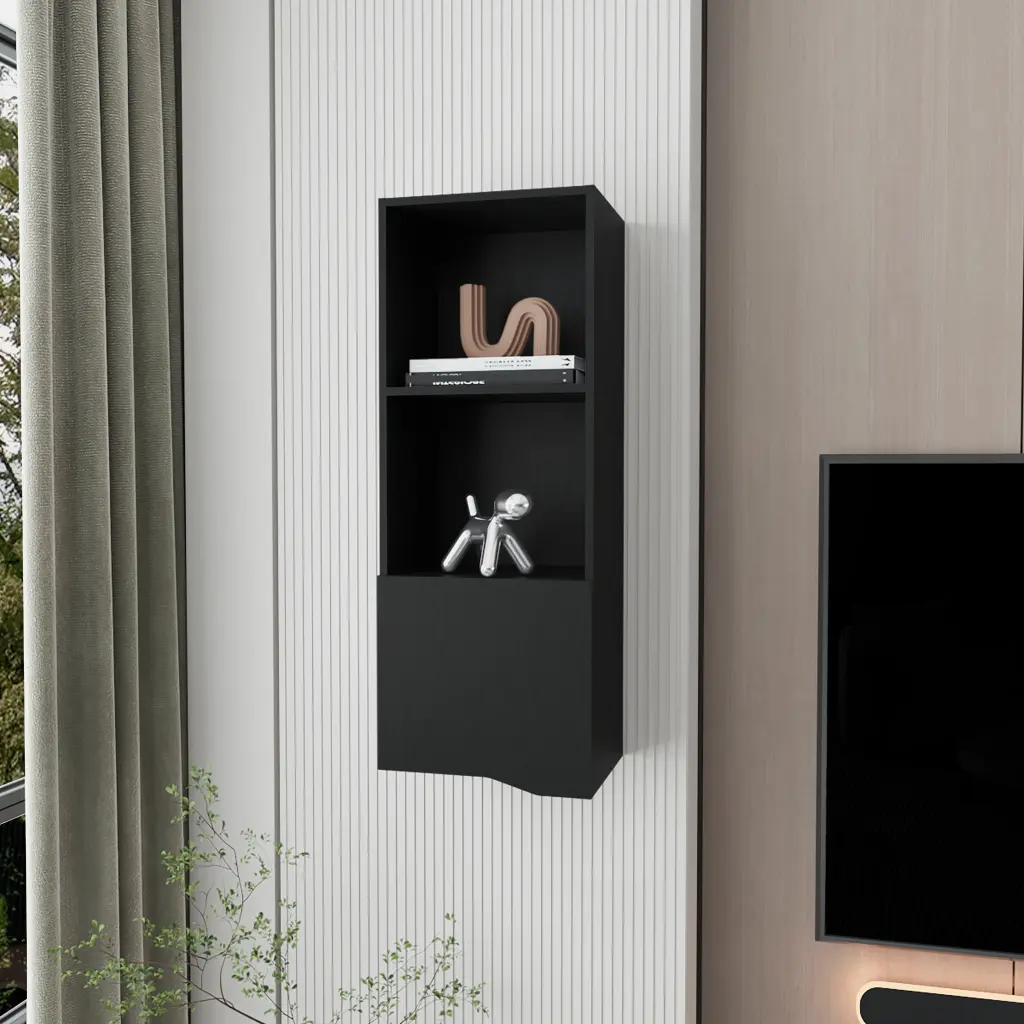 Pima Wall Cabinet Melamine One Door Black 3-4 Shelves fm furniture