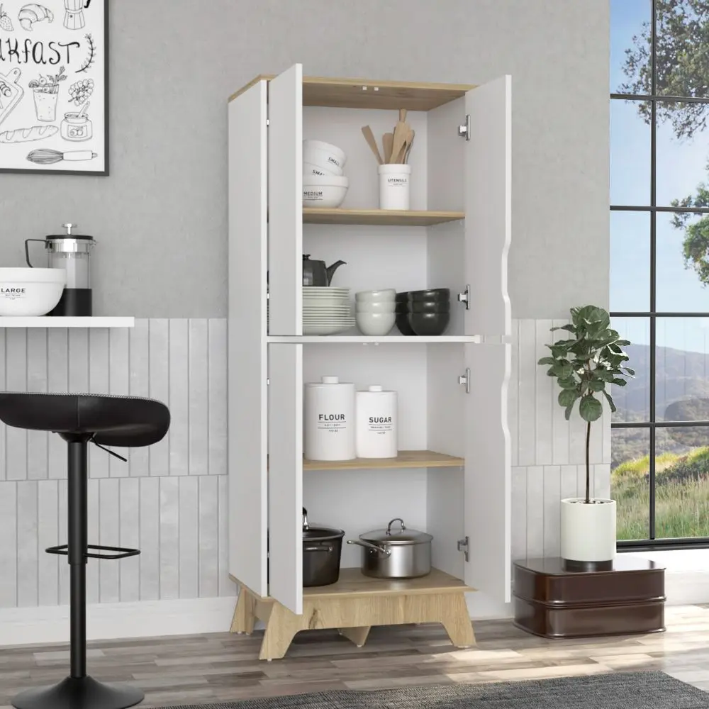 Yuma 150 Inch Wall Cabinet Two Close Cabinets Two Open Shelves White MDF Storage fm furniture