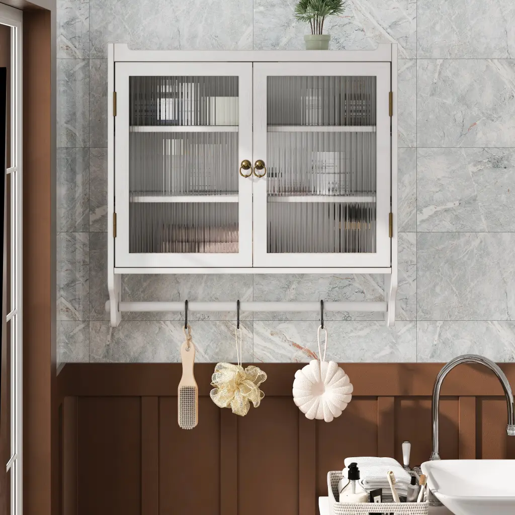24.8 Inch Crystal Door Vintage Double Door Wall Cabinet Three Tiers rnb