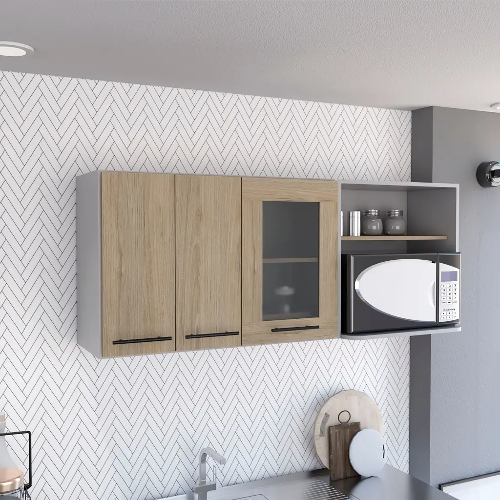 Hasselt Wall Cabinet Double Door and Crystal Cabinet Rack Light Pine Beige rta mubles colombia