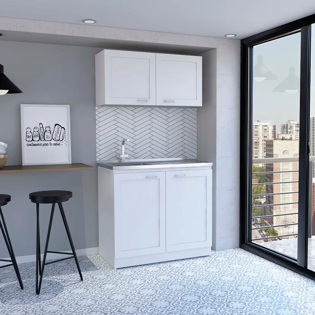 Zurich Cabinet Set Two Shelves White Particle Board Modern Storage Solution rta mubles colombia