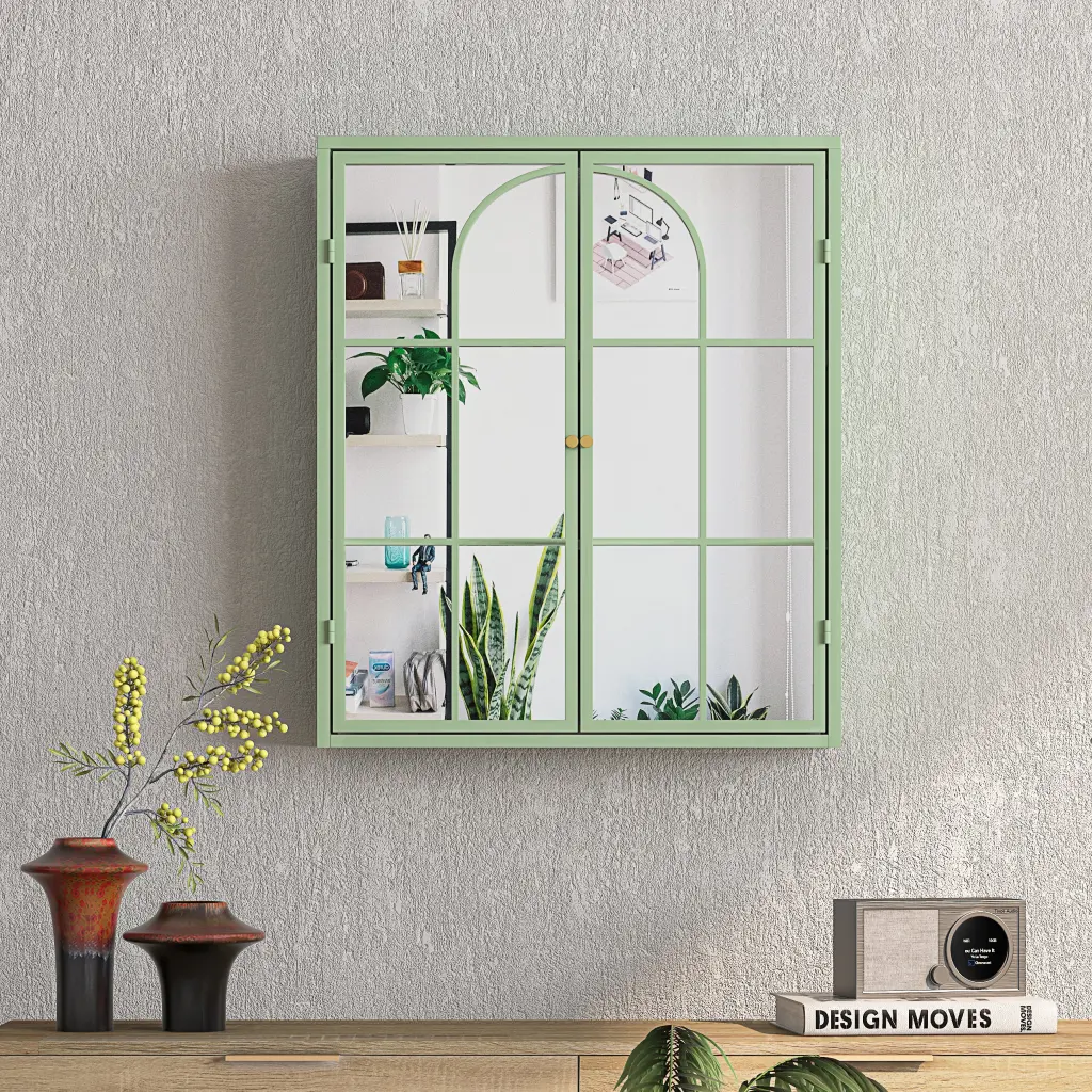 23.62 Vintage Two Door Wall Cabinet Mirror Three Level Entrance Storage spribung