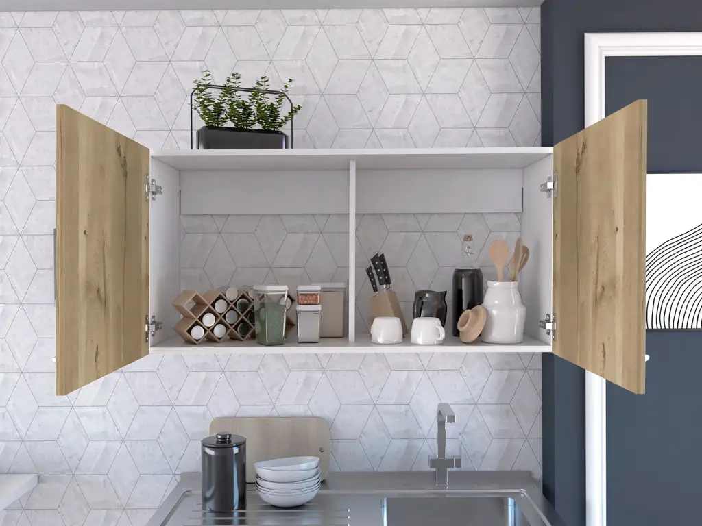 Toran Wall Cabinet Two Shelves Double Door White Light Oak Finish treevol furniture