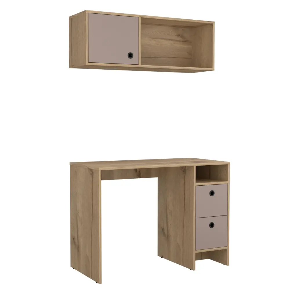 Khali Office Set Two Shelves Two Drawers Wall Cabinet Single Door tuhome