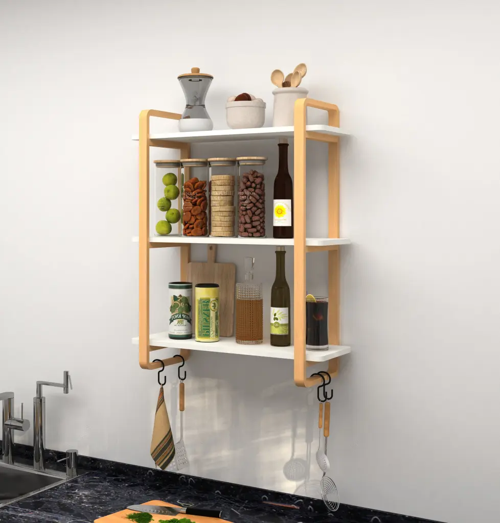 3 Tier Wall Mount Wood Open Bookshelf Home Decor Solid Wood Shelves smarthome furniture