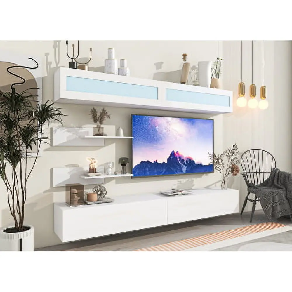 ETEPON Wall Mount Floating TV Stand RGB LED Lights 95+ Inch TV