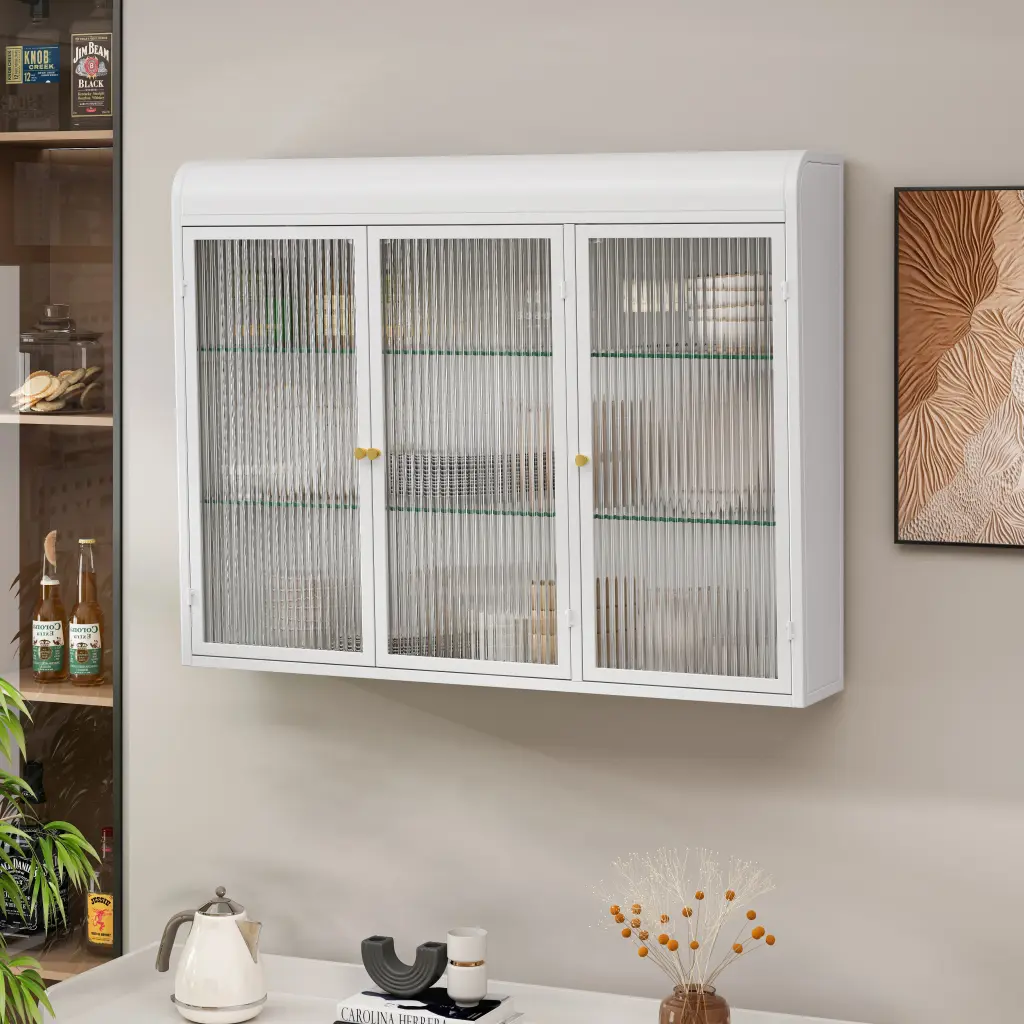 3 Door Arched Wall Mounted Glass Cabinets Kitchen Living Room Display spribung