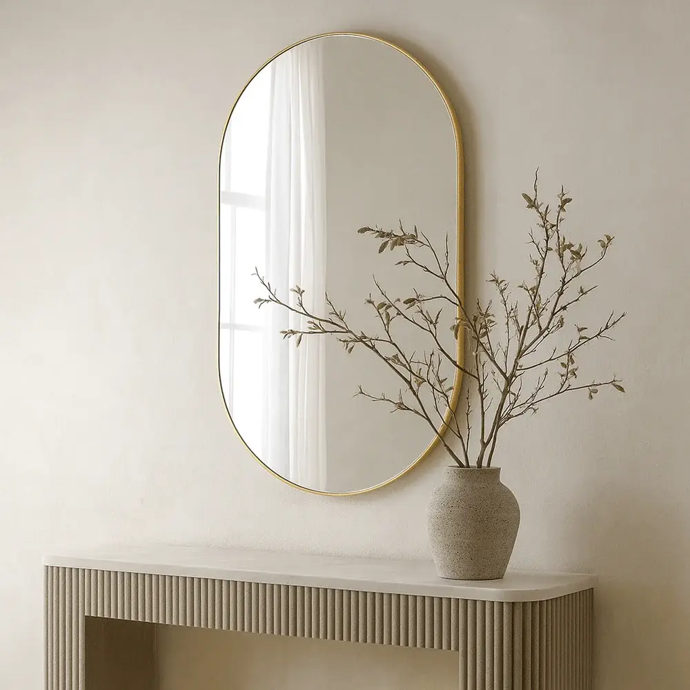 Rustic Farmhouse Mali Oval Wall Mirror - Amber