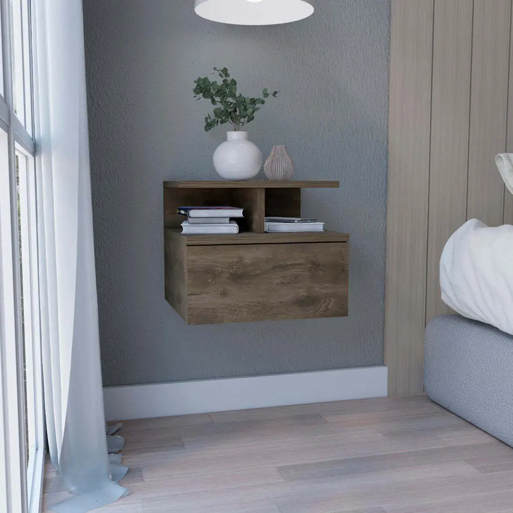 Floating Nightstand 12 Inch H Wall Mounted Single Drawer and 2 Tier Shelf rta mubles colombia