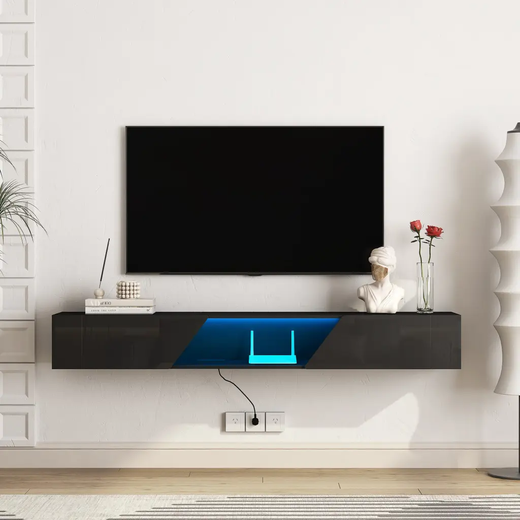Floating TV Stand Wall Mounted 16 Color LEDs 69 Inch Modern Design dasenwood
