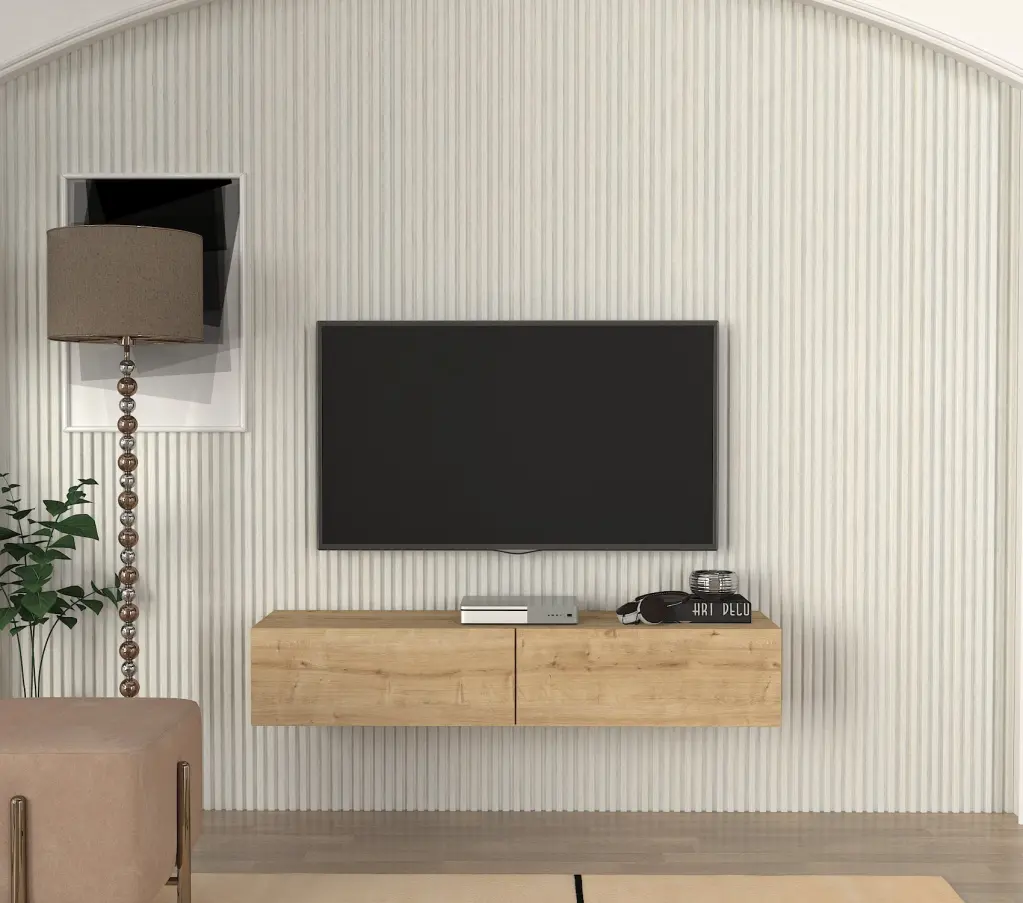 DORPEK Floating TV Stand TVs up to 60 Inches - Modern Wall Mounted Entertainment Center 2 Storage Cabinets Sapphire