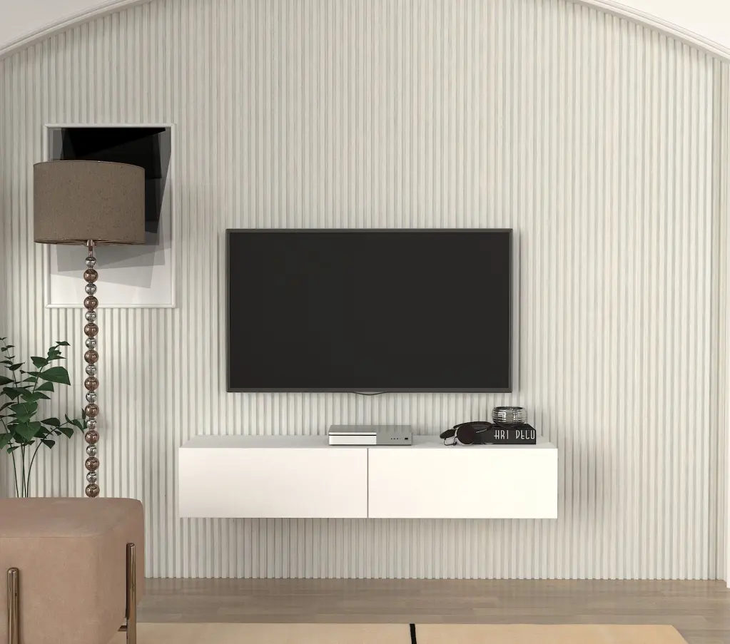 DORPEK Floating TV Stand TVs up to 60 Inches 2 Storage Cabinets White