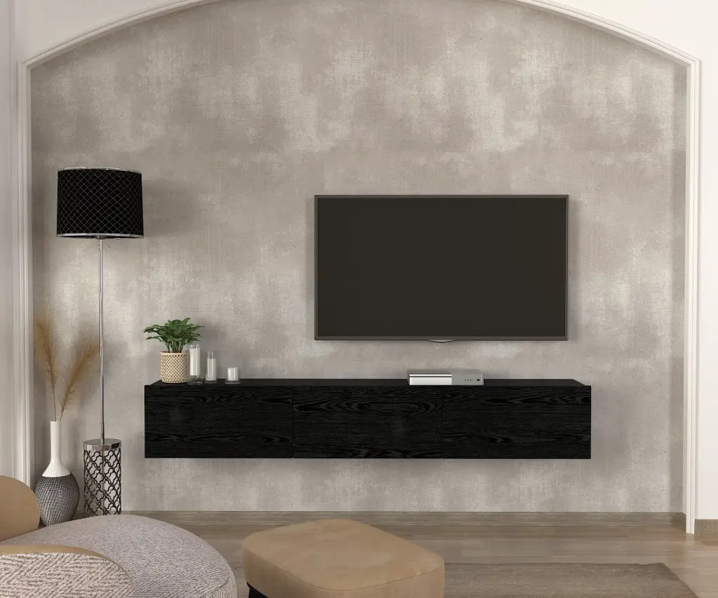 DORPEK Floating TV Stand TVs Up to 78 Inches 3 Storage Cabinets Black