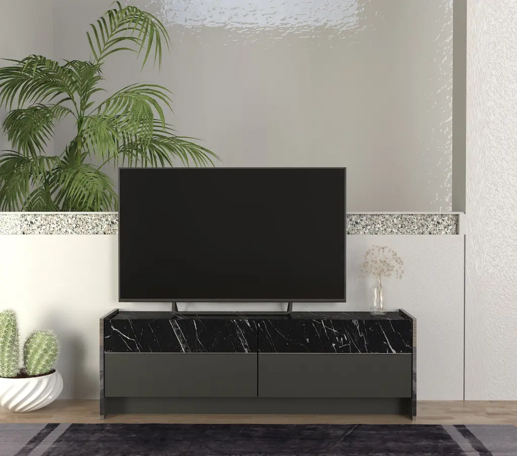 DORPEK Wall Mounted TV Stand up to 60 Inch TVs Storage Cabinets Black Marble Modern Design