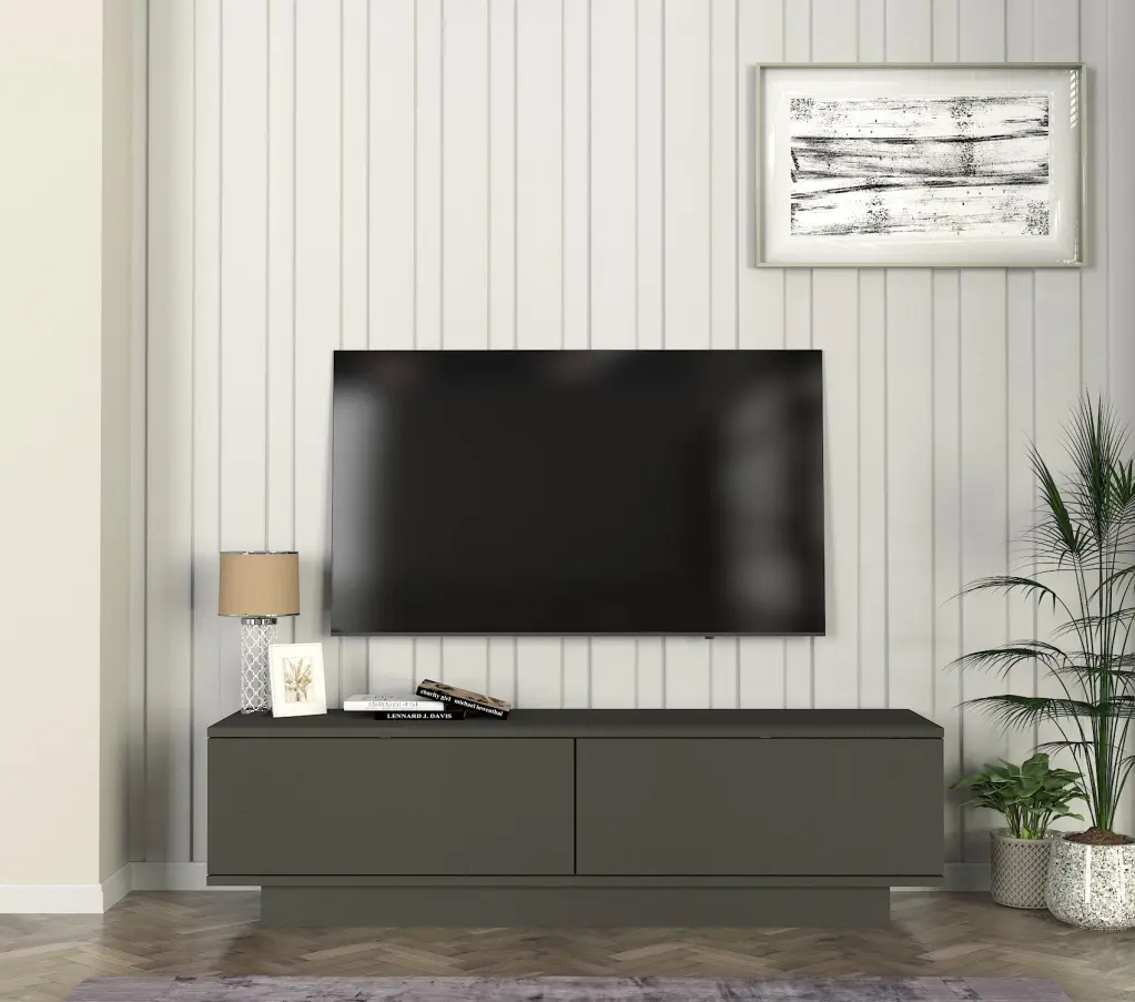 DORPEK Wall Mounted TV Stand up to 60 Inch TVs Storage Cabinets Anthracite Modern Design
