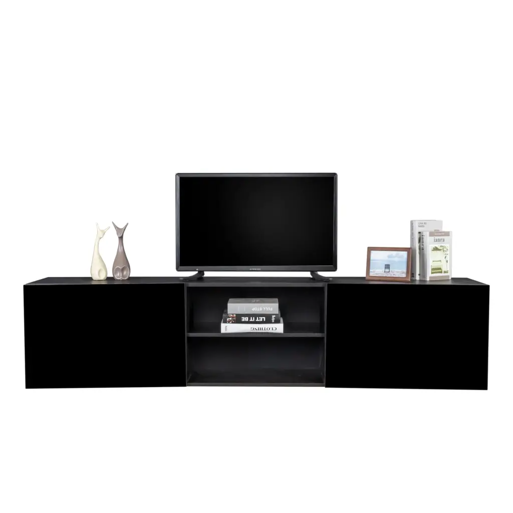 UBesgoo Wall Mounted TV Stand Wood Television Console Cabinet Fits TVs Up to 90 Inches Black FCH
