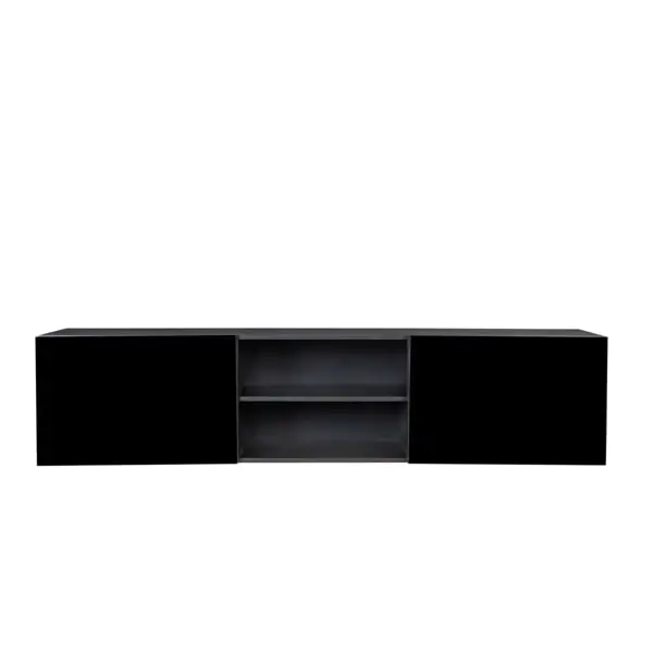 Fithood FCH Modern Minimalist Floating TV Stand 65 Inch TVs High Glossy Wall Mounted Entertainment Center 2 Drawers Black