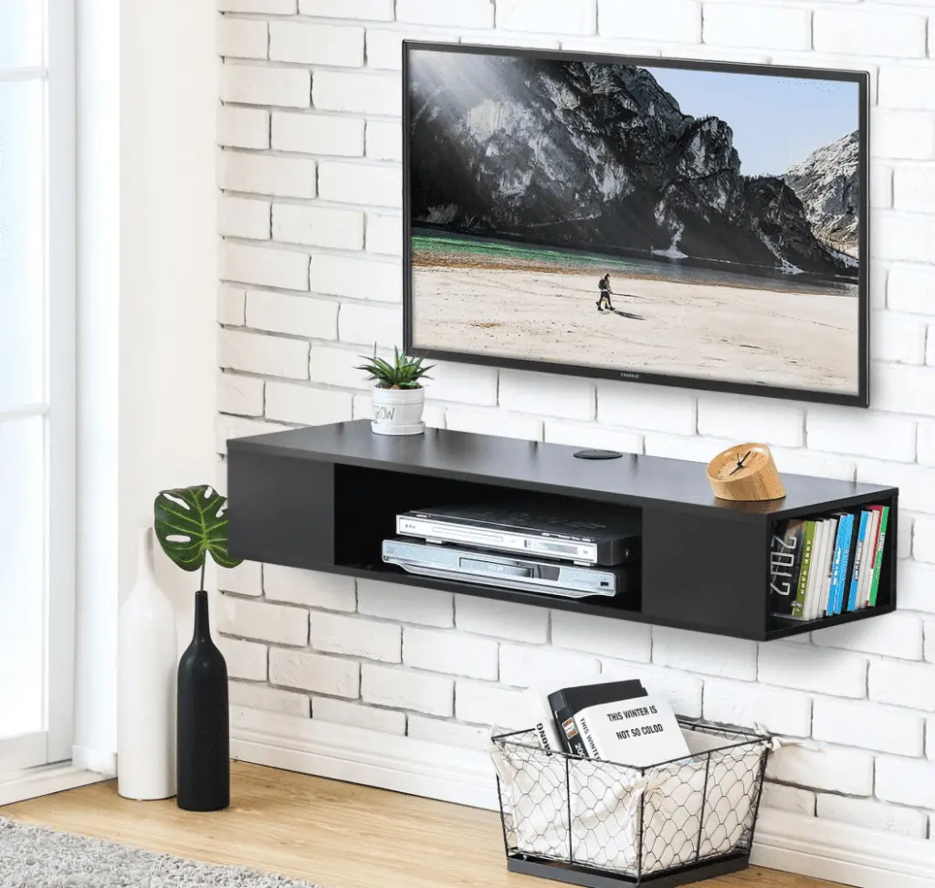 FITUEYES Black Wall Mounted Media Console Floating TV Stand Component Shelf