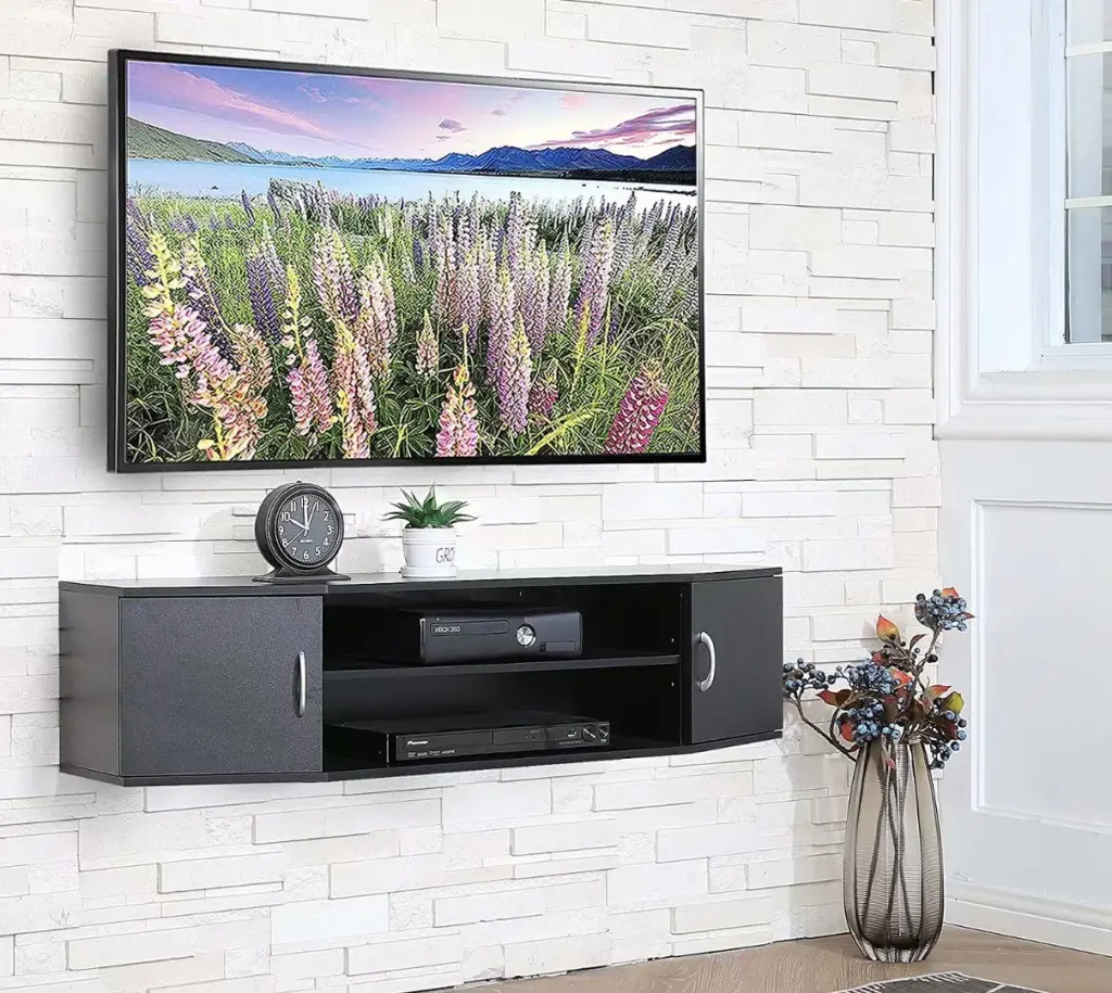 FITUEYES Black Wall Mounted Media Console Floating TV Stand Entertainment Center