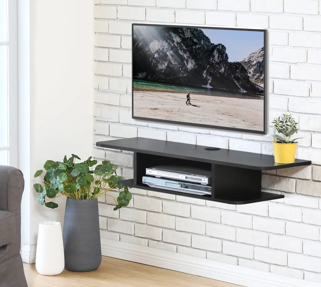 FITUEYES Modern Wall Mounted Floating TV Shelf Media Console Black