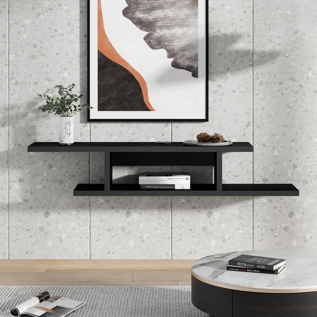 Floating TV Stand Entertainment Center Wall Black 50 Inch FITUEYES