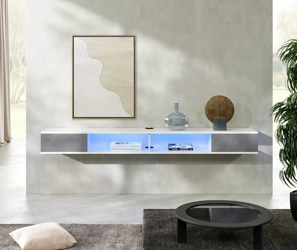 Modern LED Floating TV Stand Wall AV Shelf 65-75 Inch TVs White Grey Homooi