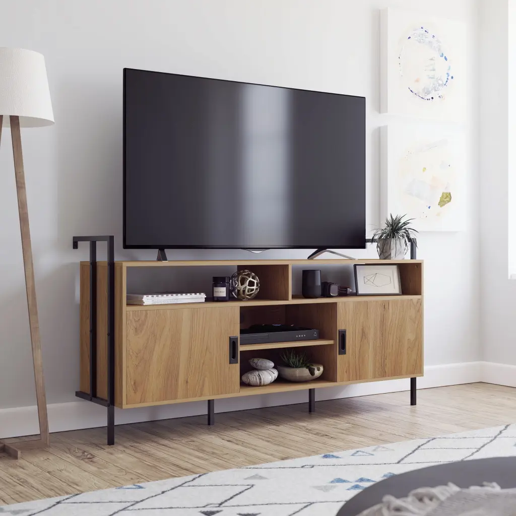 Sauder New Hyde Wall-Mounted TV Stand Serene Walnut Finish 60 Inch TVs