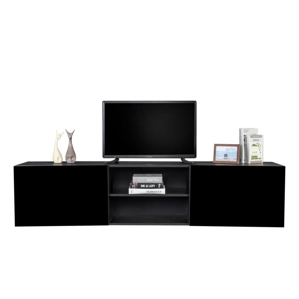 Tcbosik Wall-Mounted TV Stand Drawers and Shelves 65 Inch TVs Black