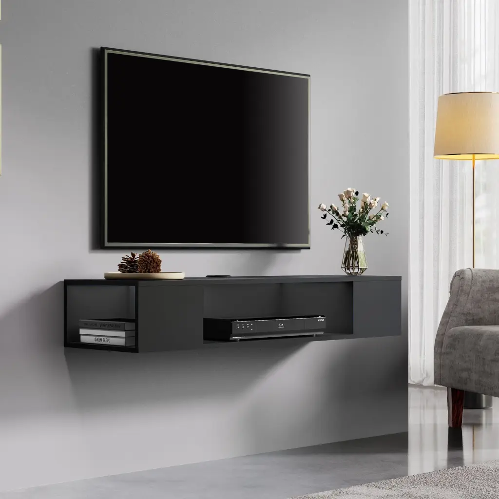 Floating TV Stand Storage Shelf Under TV Living Room Black Wampat
