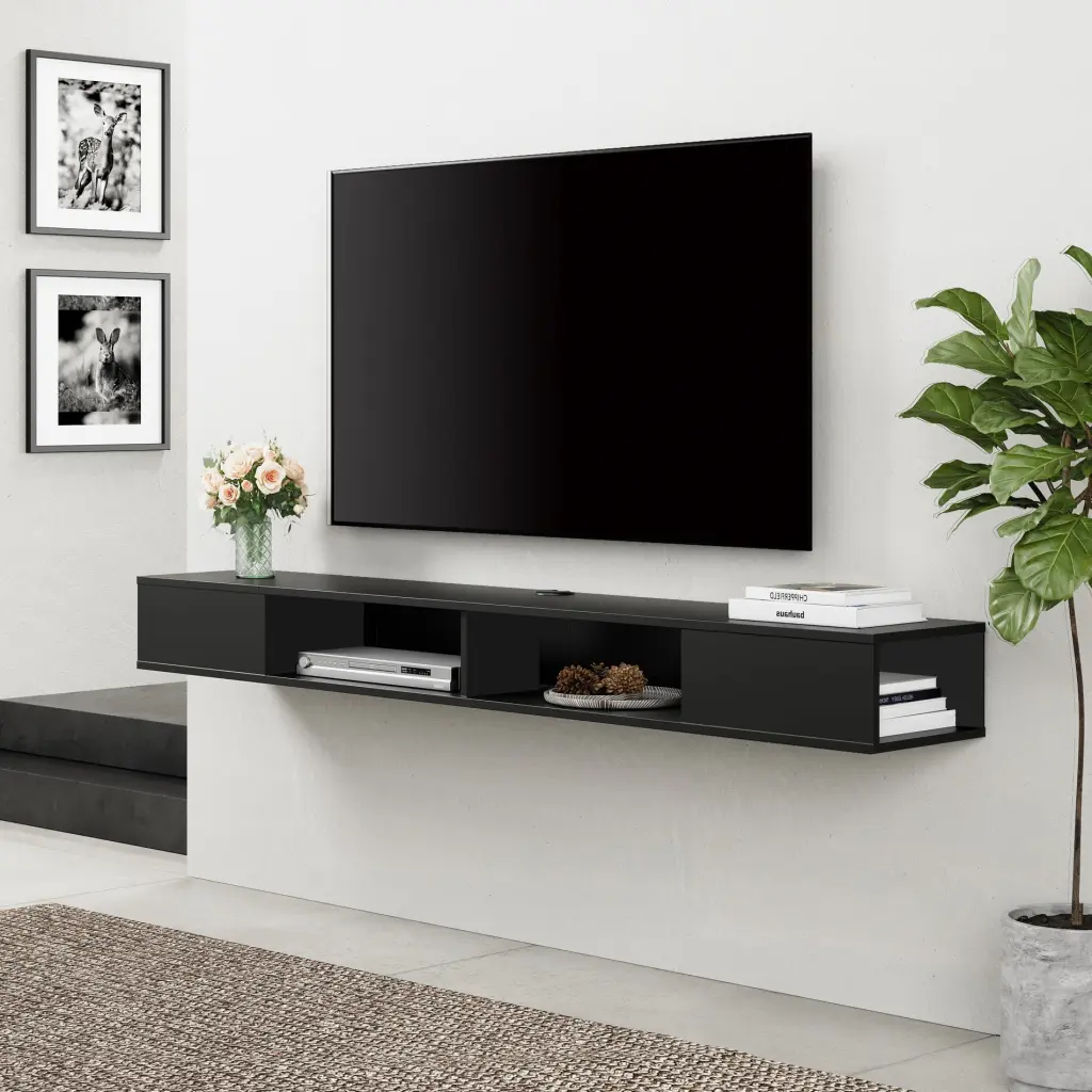 70 Inch Black Floating TV Stand Living Room Wampat