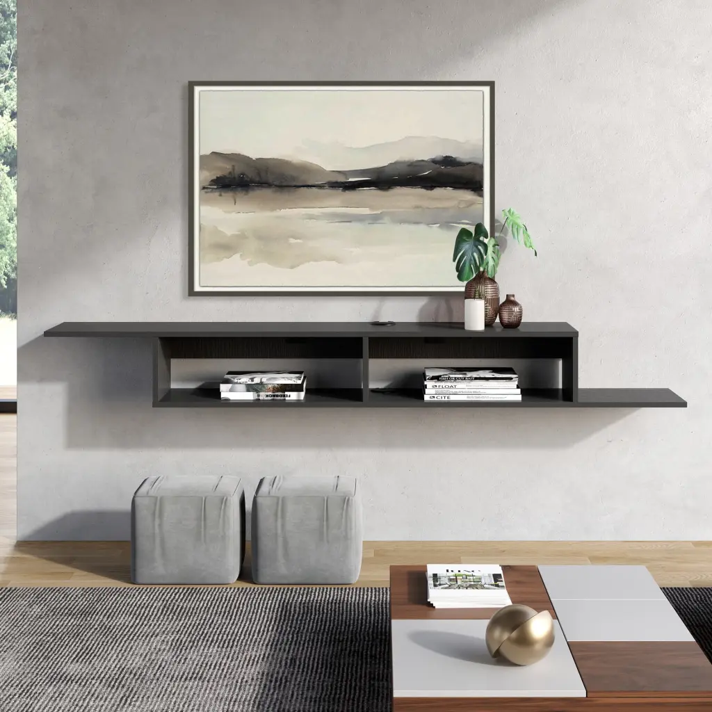 70 Inch Floating TV Stand Shelf Wall Mounted Entertainment Center Media Console Black Grain Wampat