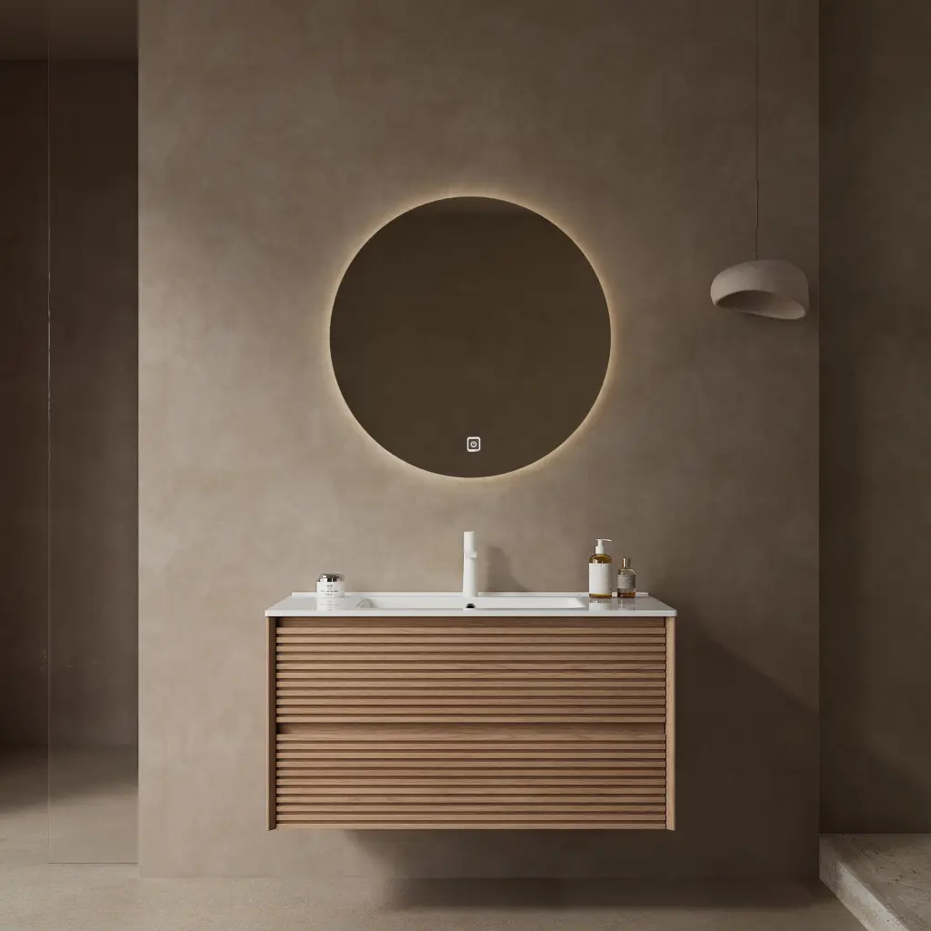 Bron 36 Inch Modern Wall Mounted Floating Bathroom Vanity Sink Plywood Finish anicco lab